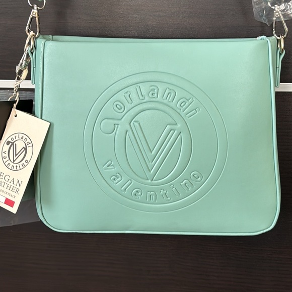 Valentino Orlandi Teal Vegan Leather Embossed Logo Crossbody Bag with Coin Purse - Picture 6 of 16